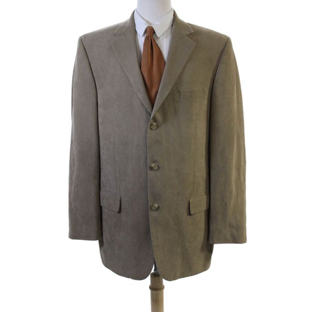 Andrew Fezza Mens Beige Suede Polyester Blazer Button Collared Size 42